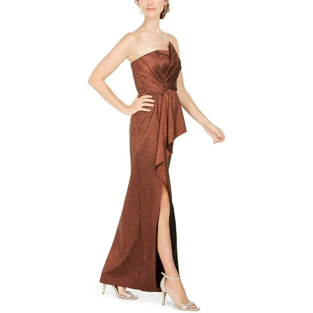 NWT Adrianna Papell Copper Shimmering Strapless Formal Gown $225 - Picture 4 of 10